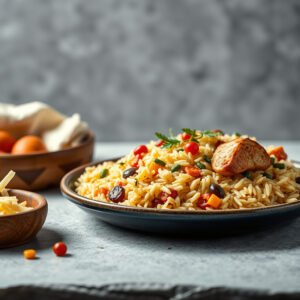 Arroz de Forno de Panela de Pressão com Frango e Legumes