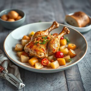 Frango ensopado com Ora-pro-nóbis e batatas