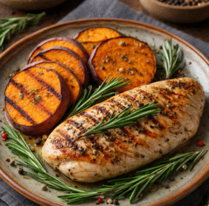 Frango Grelhado com Batata Doce ao Alecrim