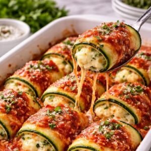 Enroladinho de Abobrinha Recheado com Queijo ao Molho de Tomate
